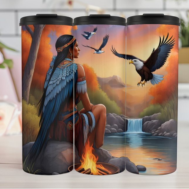 Bouteilles Isothermes Femme autochtone Femme ailée et aigle en flammes. (Créateur téléchargé)