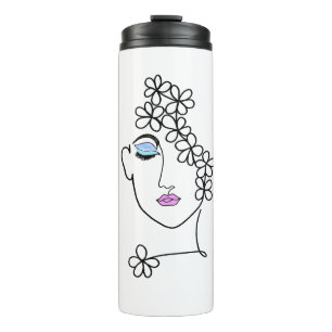 Bouteilles Isothermes Femme avec fleurs dessin au trait  