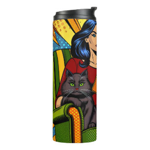 Bouteilles Isothermes Femme de style Pop Art lisant et chat