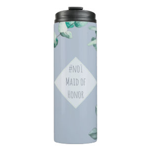 Bouteilles Isothermes Femme d'honneur Dusty Blue Eucalyptus Personnalisé
