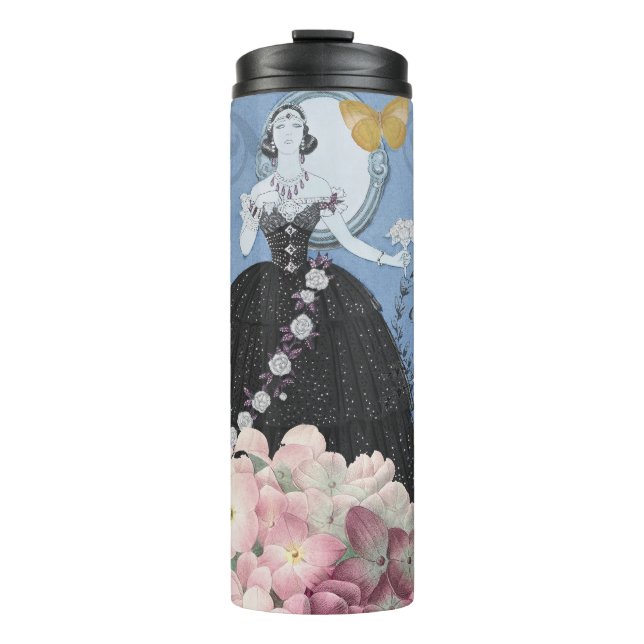 Bouteilles Isothermes Femme élégante bleue Robe florale Chic (Devant)