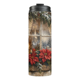 Bouteilles Isothermes Fenêtre de Noël au Poinsettia enneigé