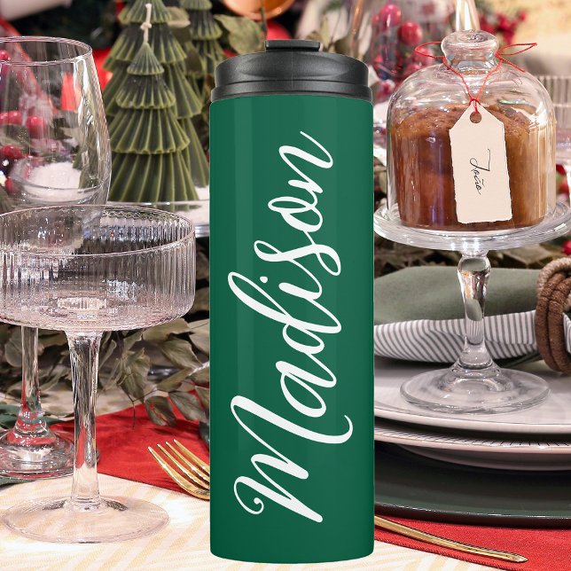 Bouteilles Isothermes Festif Vert Noël Blanc Nom manuscrit (Créateur téléchargé)