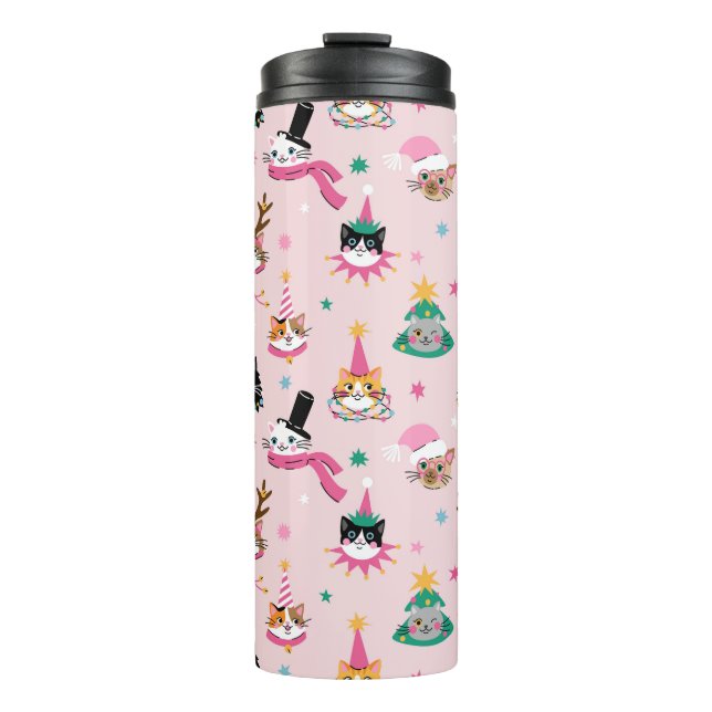 Bouteilles Isothermes Festive Chat Faces en Motif Casquette de vacances (Devant)