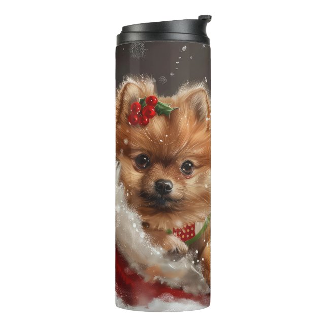 Bouteilles Isothermes Fête de Noël de Chien de Poméranie (Tourné sur la gauche)