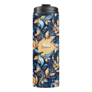 Bouteilles Isothermes Feuilles Abstraits de marguerite bleu et or (2)