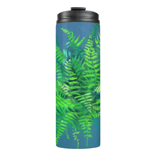 Bouteilles Isothermes Feuilles de fougères, design floral, verdure, bleu (Devant)