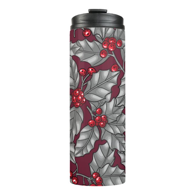 Bouteilles Isothermes Feuilles gris sur rouge foncé (Devant)