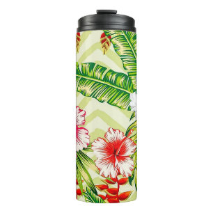 Bouteilles Isothermes Feuilles tropicales élégantes et fleurs d'Hibiscus