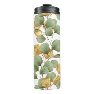 Bouteilles Isothermes Feuilles verts et or. Motif