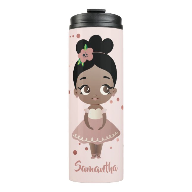 Bouteilles Isothermes Fille afro-américaine Ballerina avec fleur, rose (Devant)