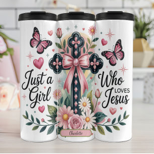 Bouteilles Isothermes Fille aime Jésus Croix Florale