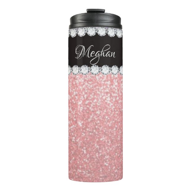 Bouteilles Isothermes Fille Diamant rose Personnalisé Paruline thermique (Devant)