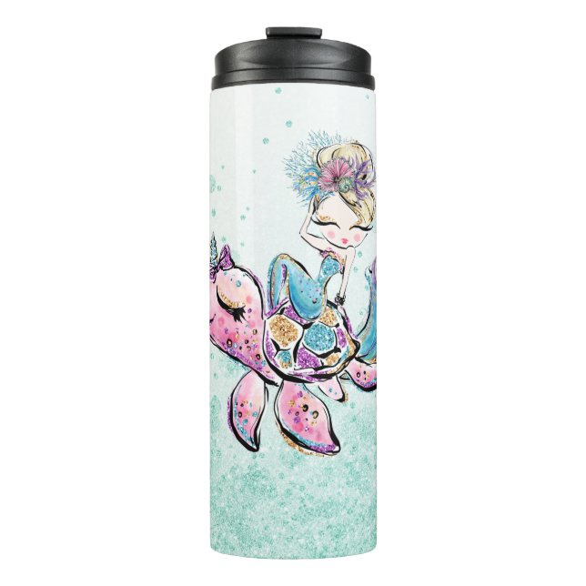 Bouteilles Isothermes *~* Fille Glam Mermaid Parties scintillant Mer (Devant)