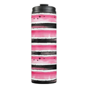 Bouteilles Isothermes Fille rose blanc rayures noires