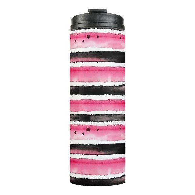 Bouteilles Isothermes Fille rose blanc rayures noires (Devant)