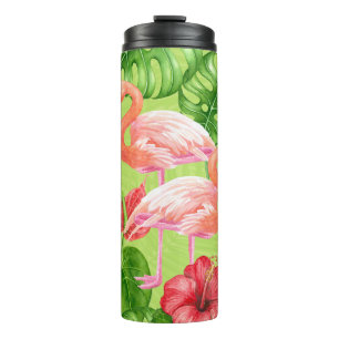 Bouteilles Isothermes Flamant rose et plantes tropicaux