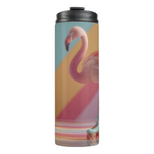 Bouteilles Isothermes Flamant rose fantaisiste sur des patins à roulette