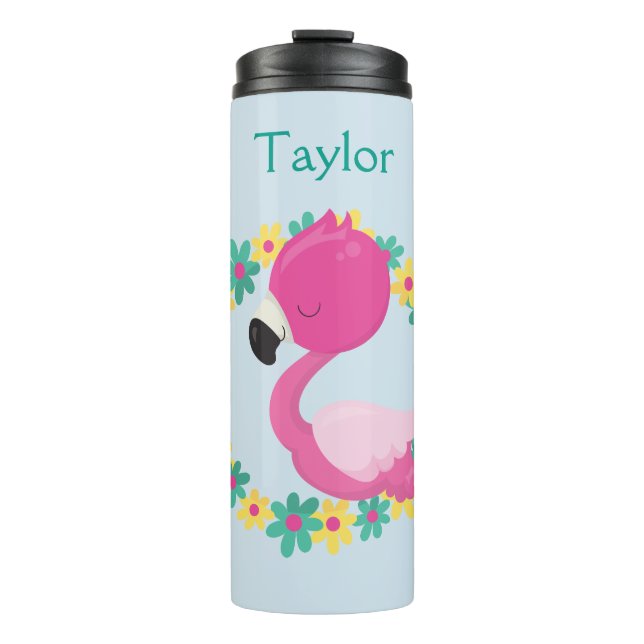 Bouteilles Isothermes Flamant rose rose rose Fleurs roses et bleues (Devant)
