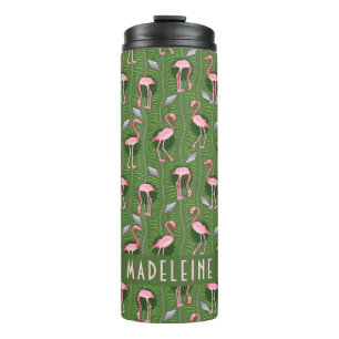 Bouteilles Isothermes Flamant rose Tropical Cute Dark Green Motif Custom