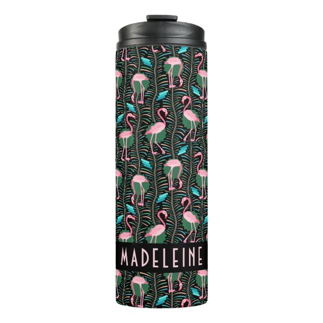 Bouteilles Isothermes Flamant rose Tropical mignon noir rose Motif perso (Devant)