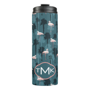 Bouteilles Isothermes Flamants roses en pastel sur le monogramme de Teal