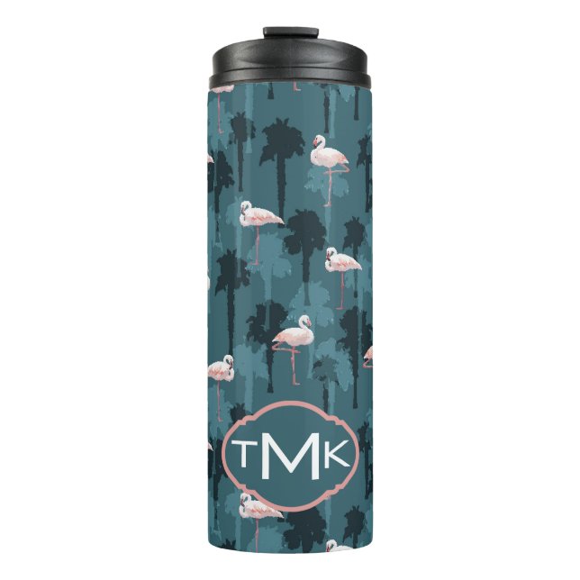 Bouteilles Isothermes Flamants roses en pastel sur le monogramme de Teal (Devant)