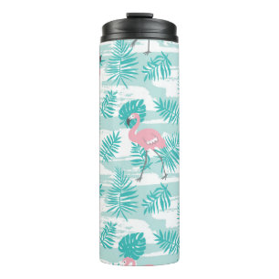 Bouteilles Isothermes flamants roses, feuilles de palmiers verts, tropic