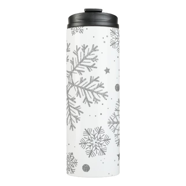 Bouteilles Isothermes Flammes de neige en argent sur blanc (Devant)