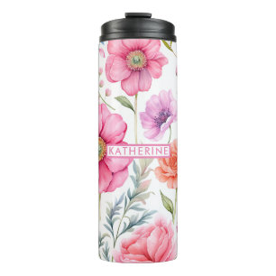 Bouteilles Isothermes Fleur aquarelle de nom personnalisé