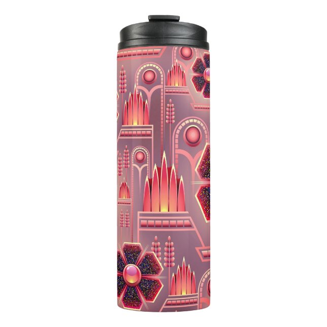 Bouteilles Isothermes Fleur Art déco motif floral rose géométrique (Devant)