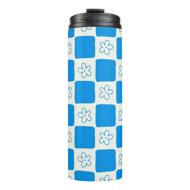 Bouteilles Isothermes Fleur bleue Preppy À damiers Motif (Devant)
