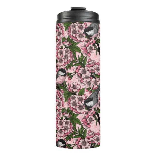 Bouteilles Isothermes Fleur de cerisiers et poulets roses (Devant)