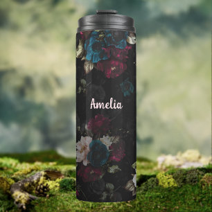 Bouteilles Isothermes Fleur de monogramme turquoise foncé rouge