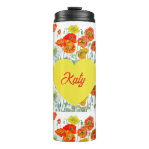 Bouteilles Isothermes Fleur de pavot orange rouge aquarelle pavots