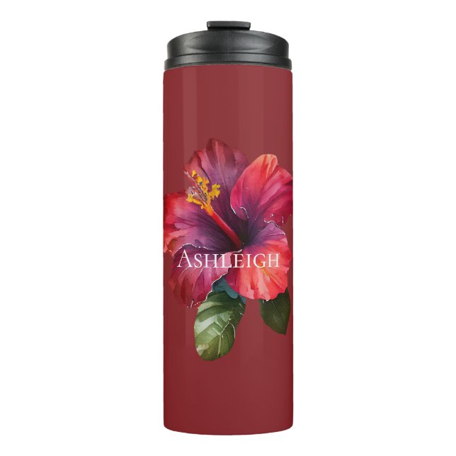 Bouteilles Isothermes Fleur d'Hibiscus rouge tropical (Devant)
