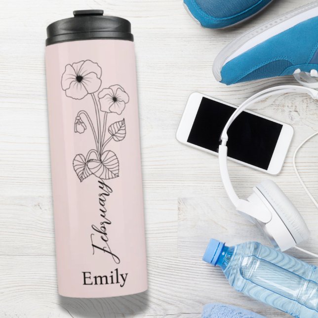 Bouteilles Isothermes Fleur du Mois de naissance de la Violette de Bride (Bridesmaid Violet Birth Month Flower February Thermal Tumbler)