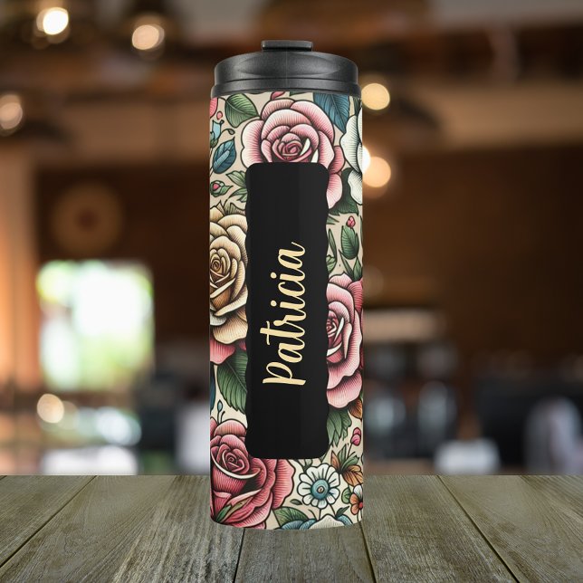 Bouteilles Isothermes Fleur du mois de naissance juin Personnalisé 16 oz (Personalized 20 oz Thermal Tumbler With Birth Flower Rose for the Month of June.)