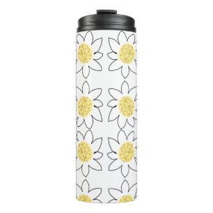 Bouteilles Isothermes Fleur marguerite blanche jaune motif aquarelle art
