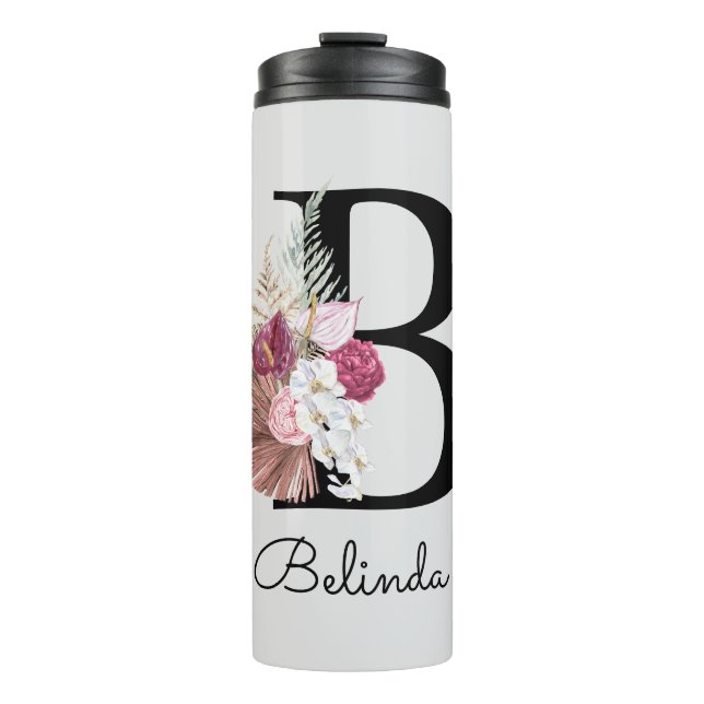 Bouteilles Isothermes Fleur moderne rose initiale B (Devant)