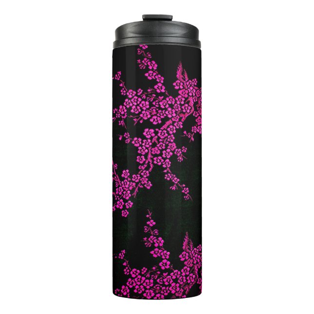 Bouteilles Isothermes Fleur orientale de cerisier fleuri rose noir (Devant)