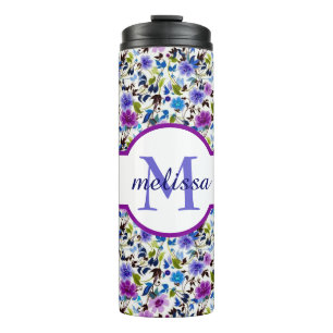 Bouteilles Isothermes Fleur personnalisée thermique violet et bleu