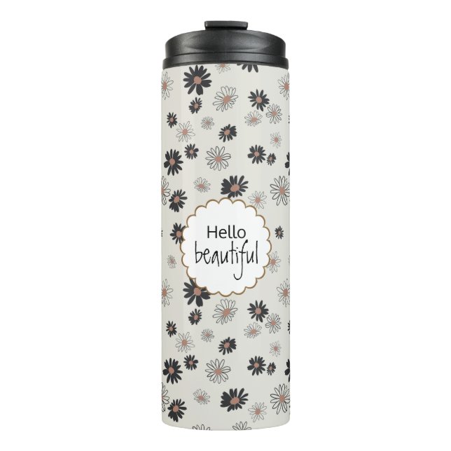 Bouteilles Isothermes Fleur rose noir marron (Devant)