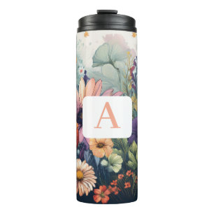 Bouteilles Isothermes Fleur sauvage personnalisé avec Monogramme