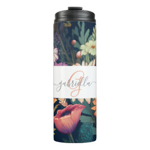 Bouteilles Isothermes Fleur sauvage personnalisé avec nom et monogramme
