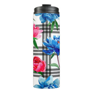 Bouteilles Isothermes Fleur sauvage rouge et bleu pivoines fleurs motif