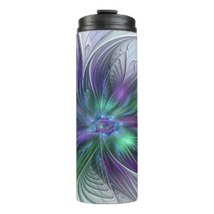 Bouteilles Isothermes Fleur verte abstraite moderne fractale violette