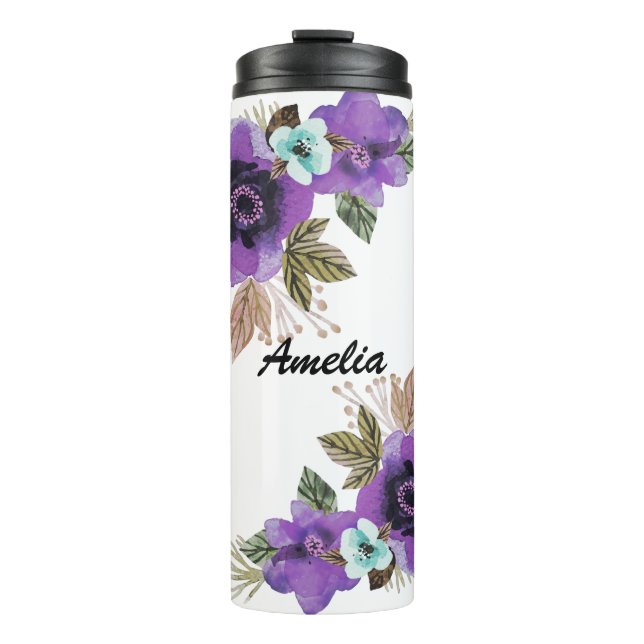 Bouteilles Isothermes Fleurs aquarelle brillante romantique couronne flo (Devant)