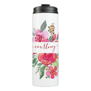 Bouteilles Isothermes Fleurs aquarelles roses personnalisées