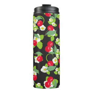 Bouteilles Isothermes Fleurs blanches jolies feuilles vertes fruit ceris